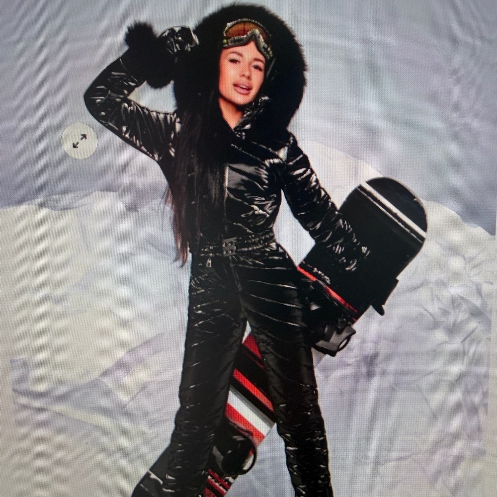 Black Shiny Puffer One-Piece Ski/Snowsuit jumpsuit outdoor ski outfit faux wool